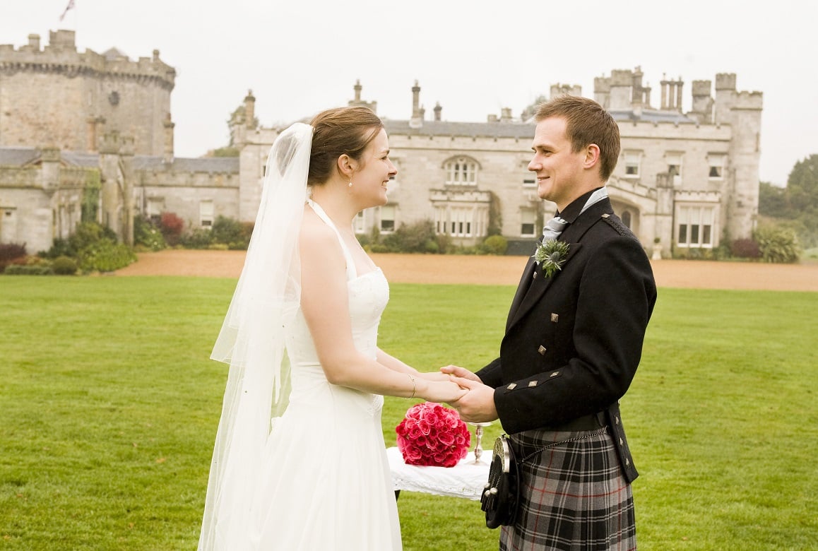 Dundas Castle outdoor wedding ceremony Edinburgh Scotland